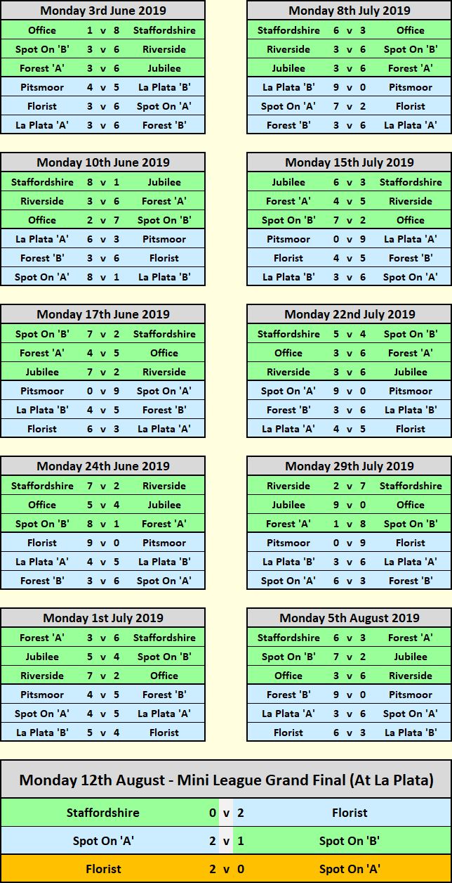 Mini League Fixtures 2019